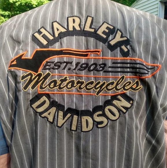 Vintage Harley Davidson Genuine Motor Cloths Striped Button Down Vest - Picture 6 of 16